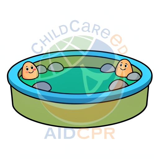 Two smiling egg characters in a pool