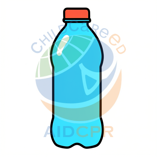 Blue plastic bottle with red cap