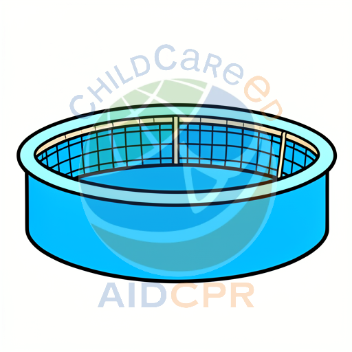 Blue inflatable kiddie pool with grid pattern