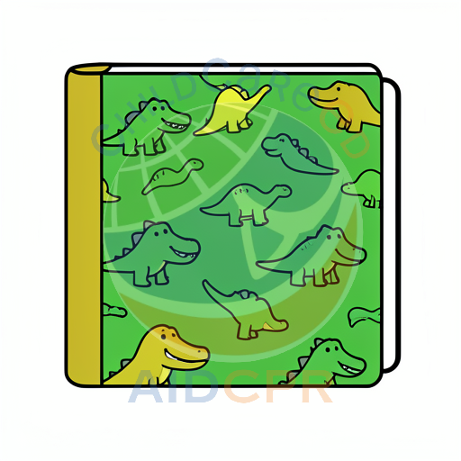 Green book with smiling dinosaur pattern