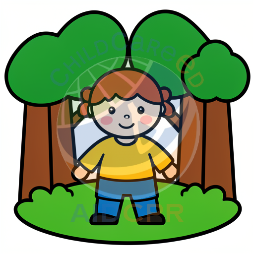 Happy child standing between two trees