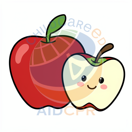 Happy apple with smiling bite mark