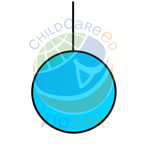 Blue round toy hanging from string