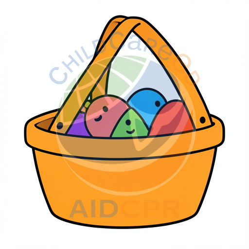 Happy Easter basket with smiling eggs