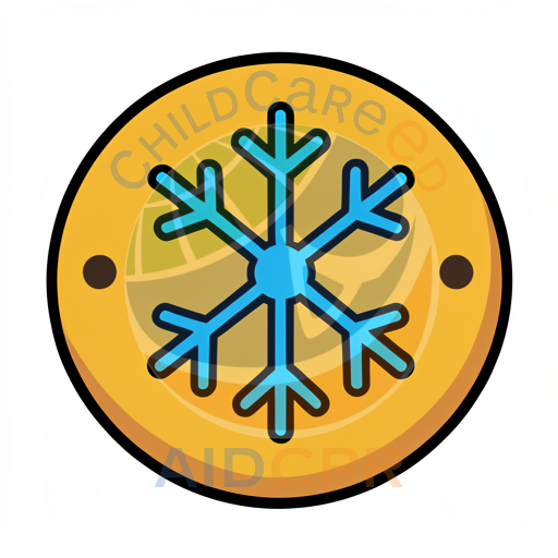 Blue snowflake on yellow circular button
