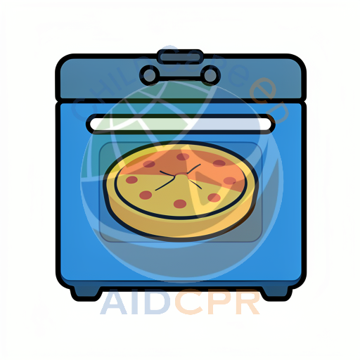 Oven with pizza baking inside