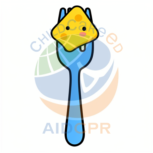 Cheese slice on blue fork smiling