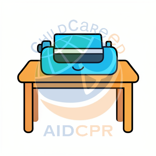 Blue printer sitting on orange table