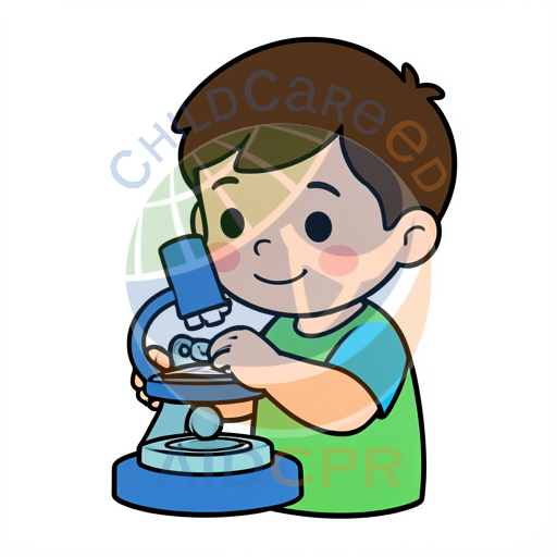Child using microscope to explore science