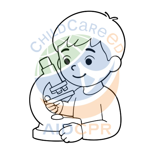 Child using blue microscope for science coloring page