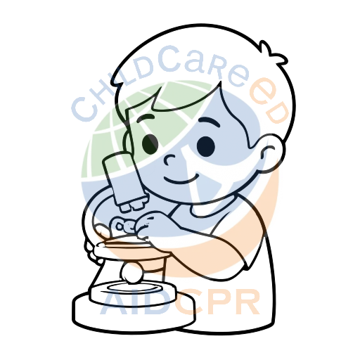 Child using microscope to explore science coloring page