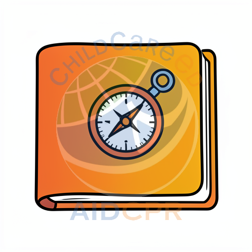 Compass on orange book for navigation