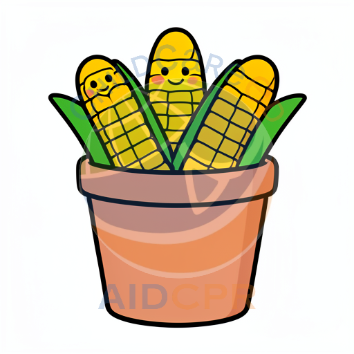 Three smiling corn cobs in a pot