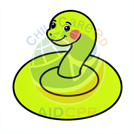 Friendly lime snake coiled in circle