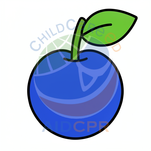 Blue fruit with green leaf and stem