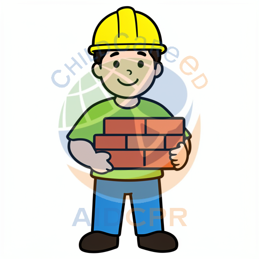 Happy builder holding red bricks