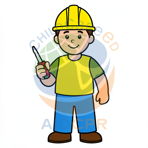 Happy builder holding screwdriver tool
