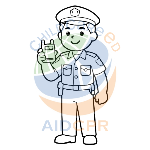 Smiling Cop Using Radio Communicator coloring page