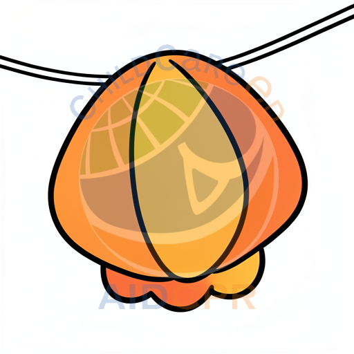 Orange pumpkin hanging from strings