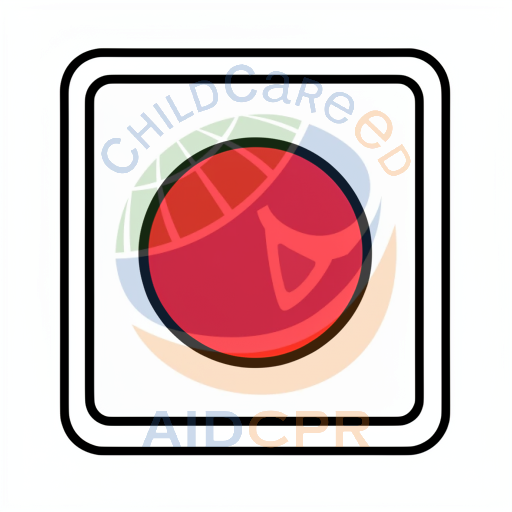 Red circle inside white square with black borders