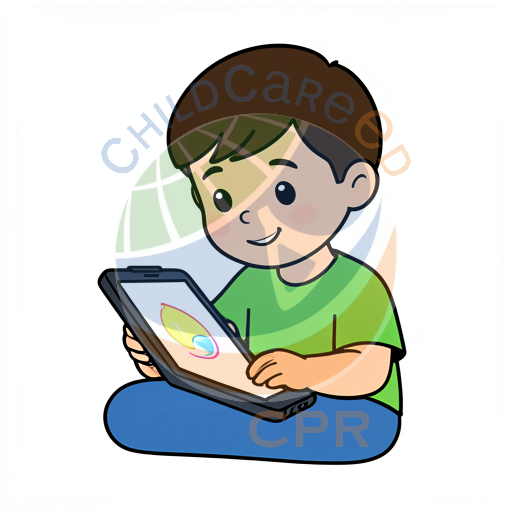 Boy smiling while drawing on tablet