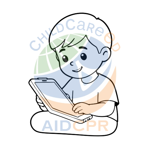 Boy smiling while drawing on tablet coloring page