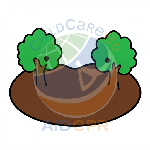 Two smiling trees on brown soil patch