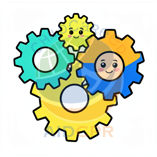 Three smiling gears interlocking together