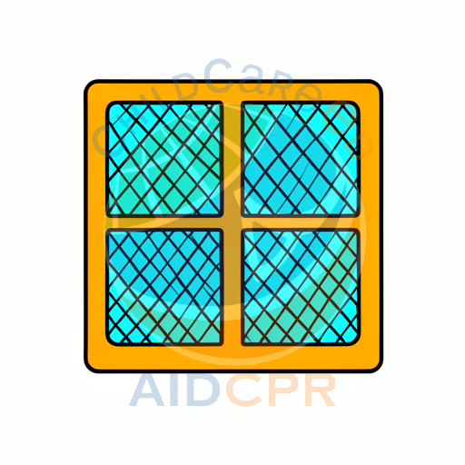 Four-pane window with blue diamond pattern