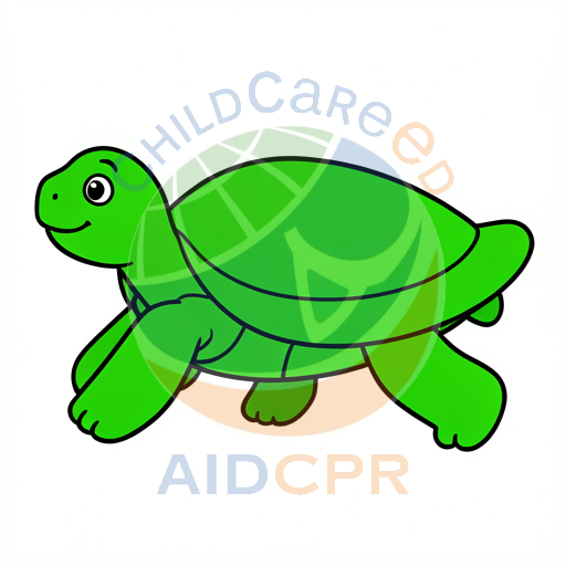 Happy cartoon turtle crawling forward