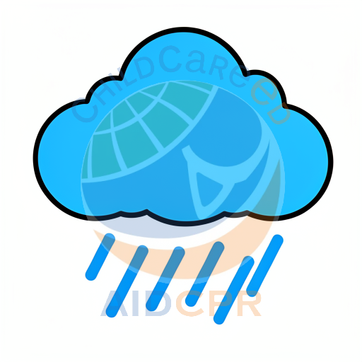 Blue cloud raining down on children