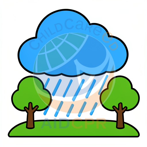 Rain falling from blue cloud over trees