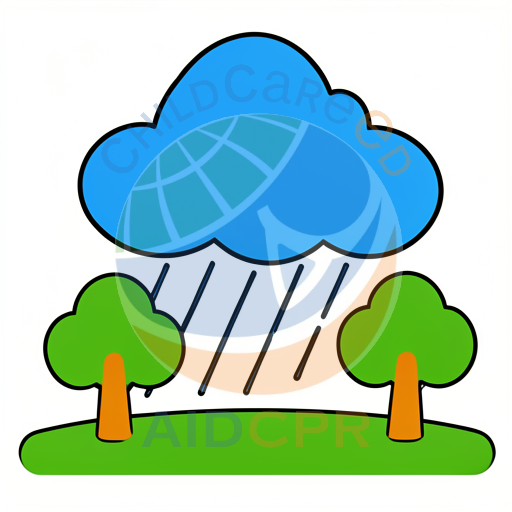 Rain falling on two green trees