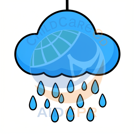 Blue cloud raining drops down