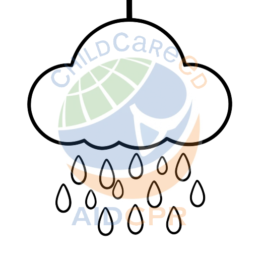 Blue cloud raining drops down coloring page