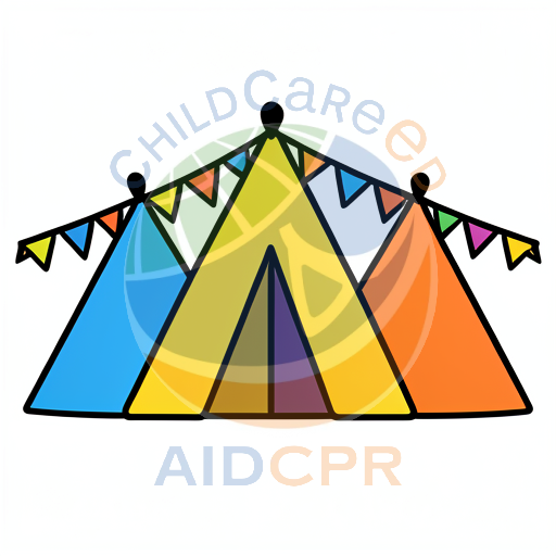 Yellow tent with colorful triangular flags