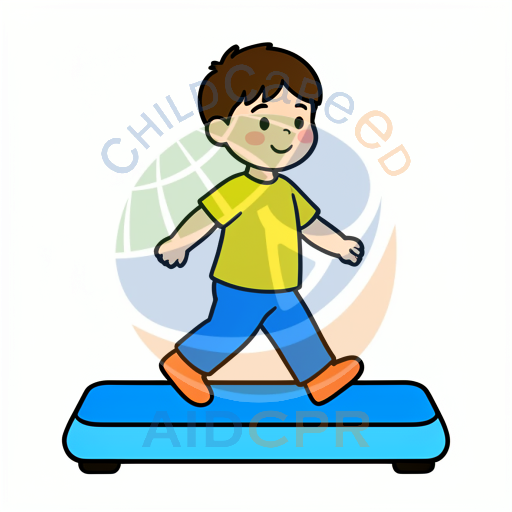 Child running on blue exercise machine
