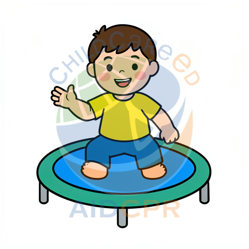 Happy child bouncing on trampoline