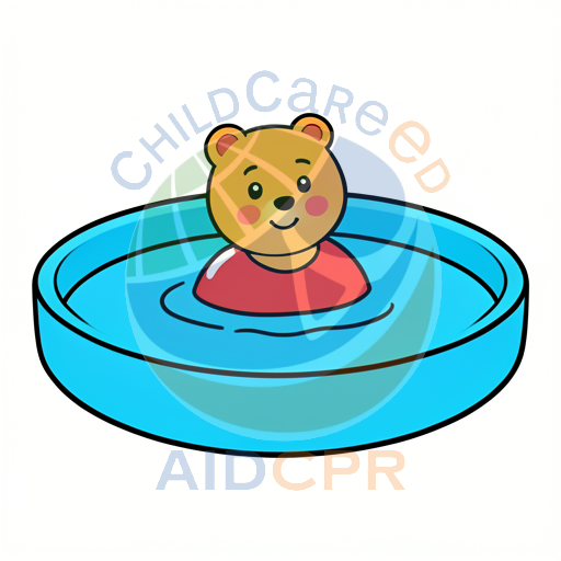 Cute bear playing in small pool