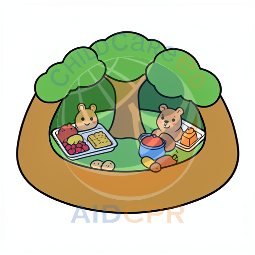 Two Bears Having Picnic Under Trees