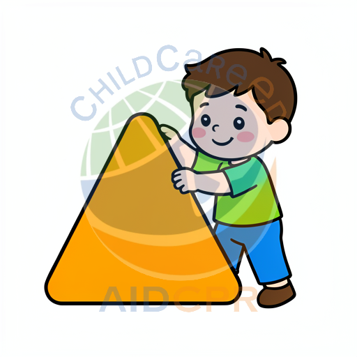 Boy holding large orange triangle