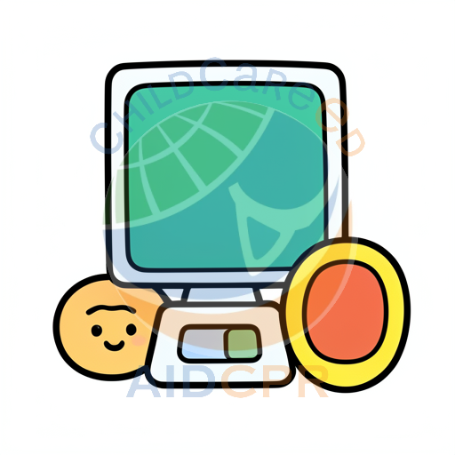 Happy child using computer with green screen
