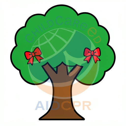 Green tree decorated with festive bows