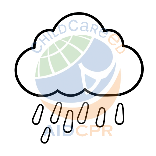 Blue cloud raining down droplets coloring page