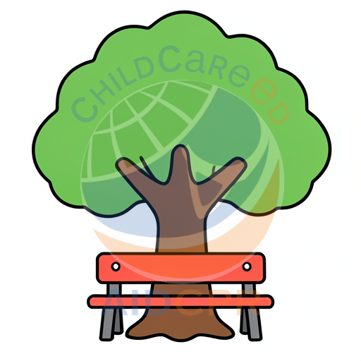 Red bench under green tree