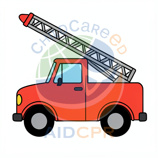 Fire engine lifting ladder high up