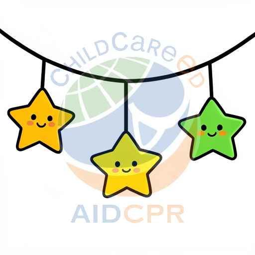 Three smiling stars hanging from a string