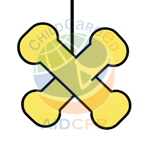 Bright yellow bone suspended vertically