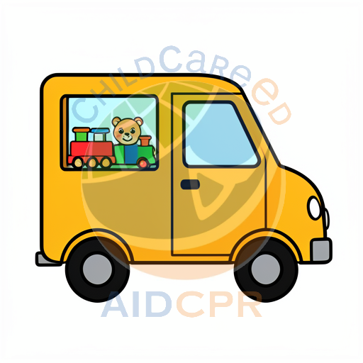 Yellow van with bear playing train