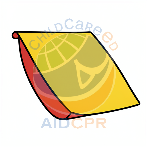 Yellow leaf-shaped object with red border